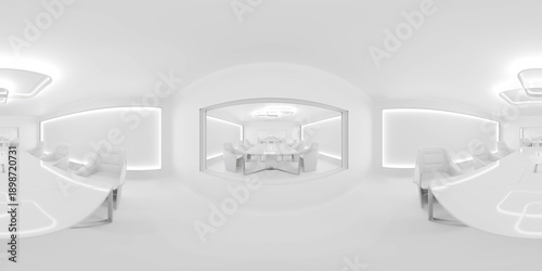 Minimalist white 360 office interior 3d render