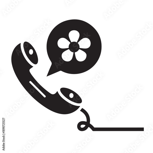 Telephone receiver with a speech bubble containing a flower icon, symbolizing pleasant communication.