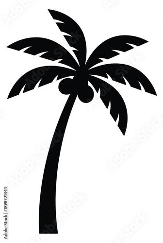 Black coconut palm tree silhouette icon isolated on white background tropical island plant for summer travel beach vacation exotic paradise landscape coastal nature and oasis theme