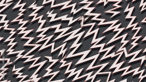 Dynamic electrifying abstract pattern featuring a vibrant array of white and red lightning bolts, creating a high-energy graphical background with striking contrast and geometric depth