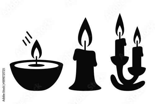 Candlemas Day Black silhouette of three candles including oil lamp bowl and hand gesture candle holder