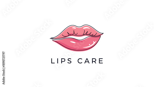 Elegant lips care logo design featuring a pink mouth illustration above the text on a clean white background for beauty and cosmetics.
