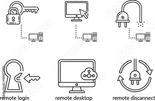 Remote access and control icons isolated on transparent background