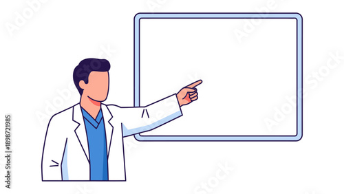 Tableau sur toile Medical Presentation: A doctor, poised and confident, points to a blank presentation board, ready to explain and elucidate
