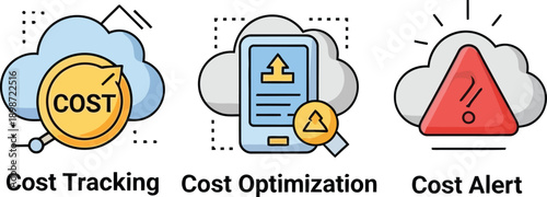 Cost management icons set isolated on transparent background