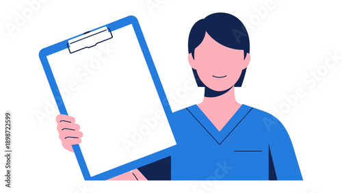 Healthcare Professional with Clipboard: A healthcare professional, embodying compassion and care, holds a clipboard ready to assist with medical needs and offers reassurance to the viewer.