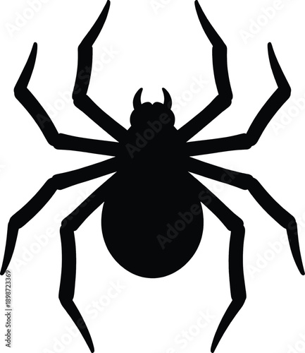 Spider vector icon black silhouette of arachnid bug with eight legs isolated on transparent background for halloween web and insect related designs