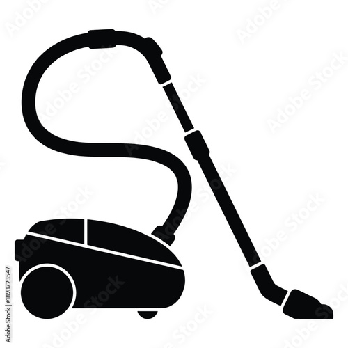 Vacuum cleaner silhouette isolated on white background, cleaning equipment illustration, home appliance graphic, modern technology for housework, domestic utility tool