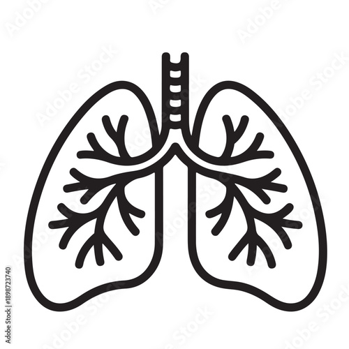 A simple black line art icon illustrating the human lungs and respiratory system for medical use