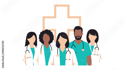 Healthcare Heroes: A team of dedicated healthcare professionals, united in their commitment, stands tall before a symbolic cross, embodying compassion and care. 