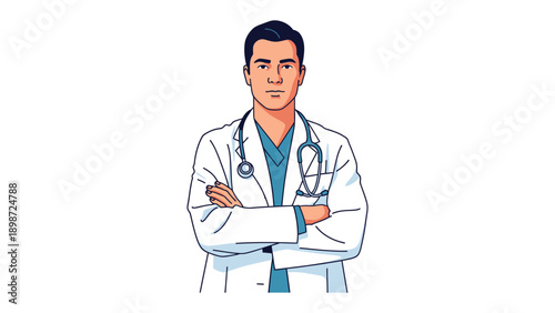 Confident Doctor: A determined doctor stands with arms crossed, exuding professionalism and trustworthiness in this empowering image, ready to provide medical care.