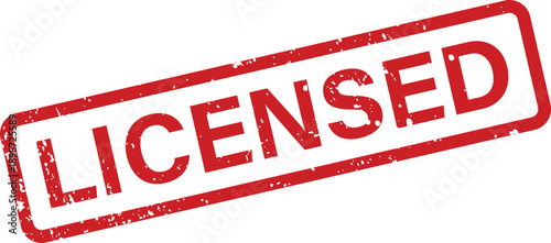 Authentic red licensed rubber stamp showing grunge texture on a simple white background