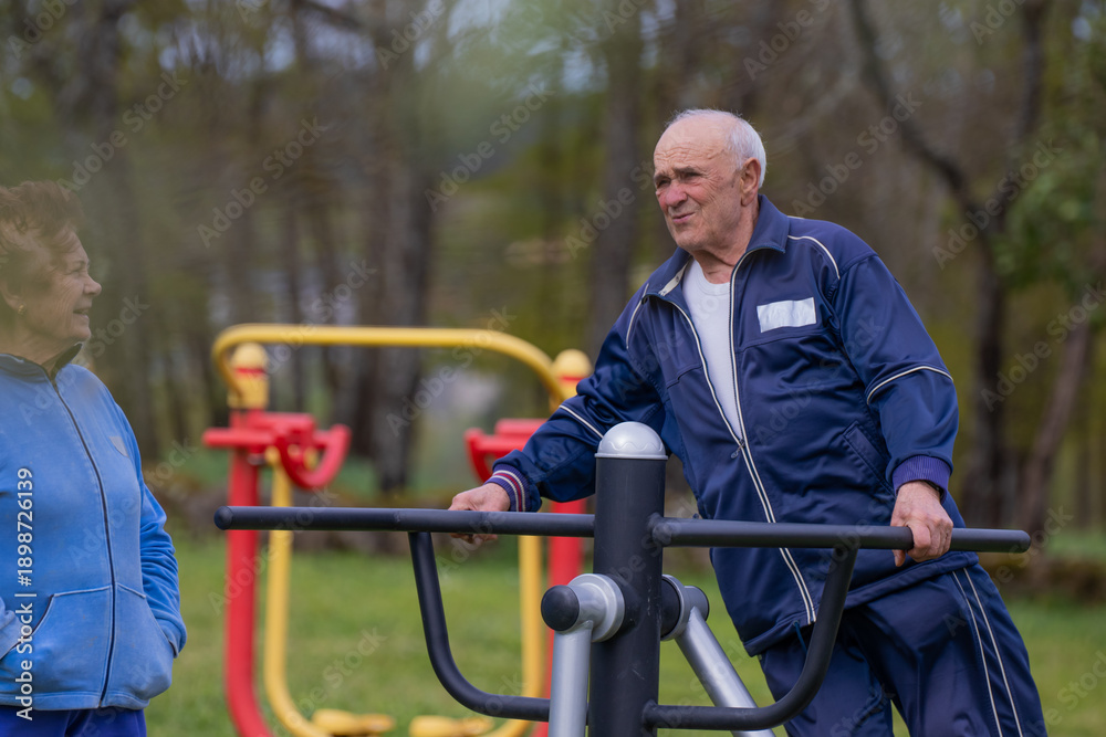 Fototapeta premium senior couple practicing exercise outdoors