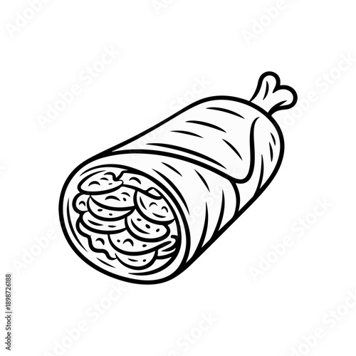 Chicken Shawarma Sketch Vector Illustration of Middle Eastern Wrap with Meat and Vegetables