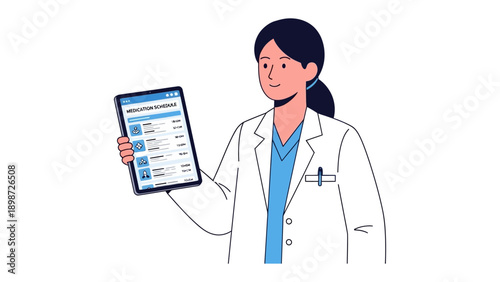 Medical professional: A medical professional, wearing a pristine lab coat, confidently presents a digital tablet displaying critical health information.
