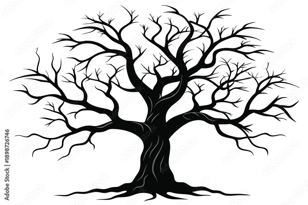 Obraz premium bare tree with twisted branches line art silhouette vector illustration