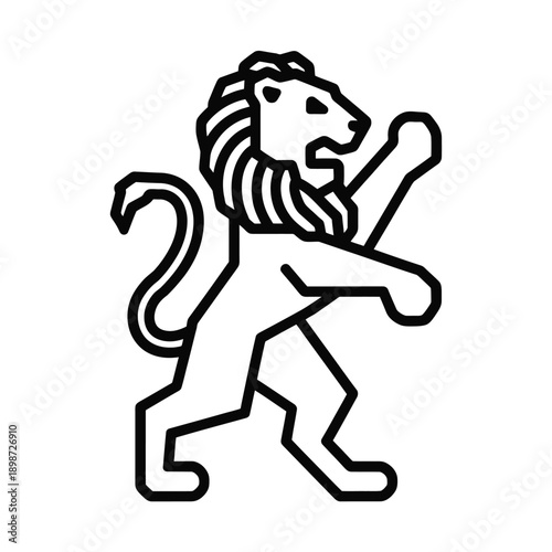 A majestic lion standing on its hind legs with a sword in its front paw. isolated on white background, Vector, illustration