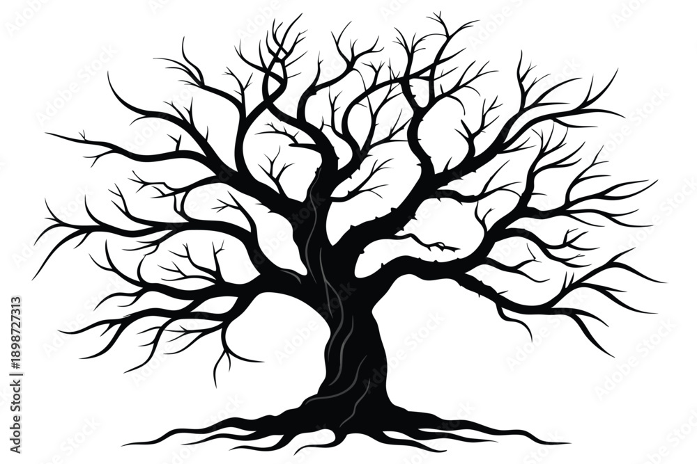 Obraz premium bare tree with twisted branches line art silhouette vector illustration