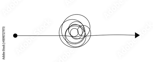 Cuadro en lienzo Abstract line arrow with scribble circle showing confusion to clarity concept fo