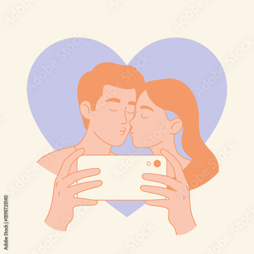 Kiss Day couple kissing in living room flat illustration bundle