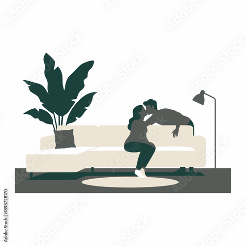 Kiss Day winter couple on park bench flat illustration bundle