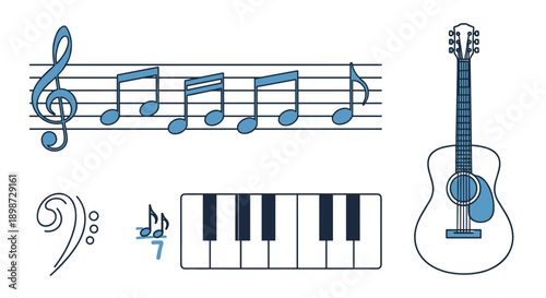 Musical Notes and Instruments Illustration.
