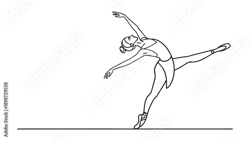 Line of a ballerina in arabesque pose on one leg in black and white ballet dance dancer