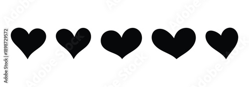 Set of black heart shaped icons featuring various abstract styles. Heart icon ideal for romantic graphics,  Valentine's Day themes. vector illustrations.