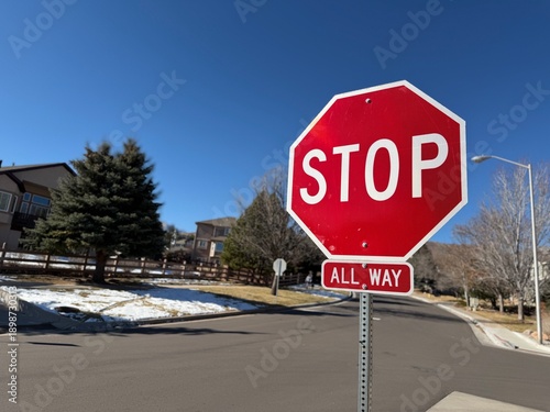 Stop Sign on Neighborhood Street All Way 
