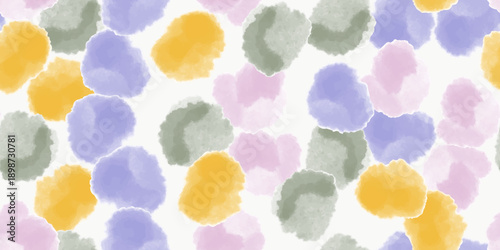 Seamless vector watercolor pattern featuring soft pastel tones of mustard, lavender, and sage in a modern, hand-painted aesthetic. Perfect for fashion design, stationery, and creative projects 