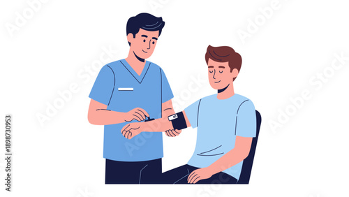 Medical Check-Up: A caring professional nurse gently checks the blood pressure of a patient, reflecting health and medical care.