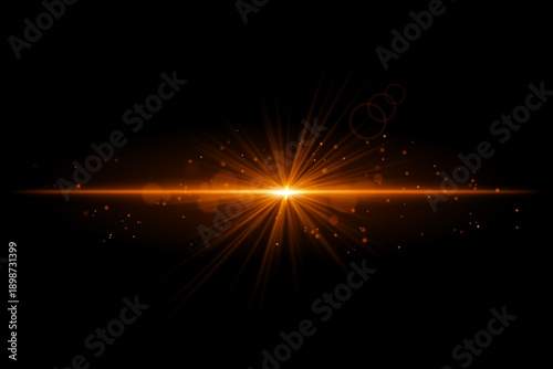 Orange starburst. Radiant light beam, glowing particles, bright star effect, warm illumination, abstract lighting design, futuristic energy, decorative modern visual