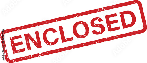 Distressed red enclosed grunge rubber stamp with a textured border appears on a crisp white document