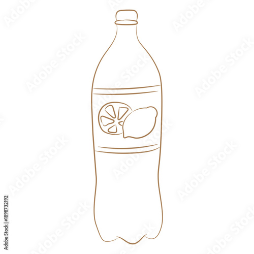 Simple Hand-Drawn Outline of Lemon Soda Drink Bottle