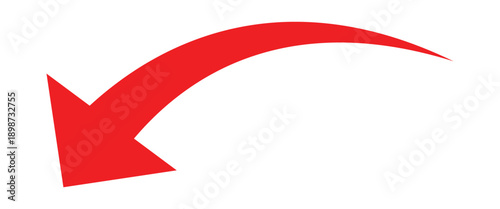 Red curved arrow pointing leftward down side isolated on white background.
