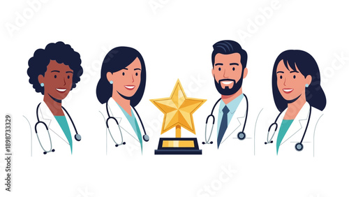 Triumph of Healthcare: A team of dedicated medical professionals stand shoulder-to-shoulder, a symbol of excellence at the forefront.