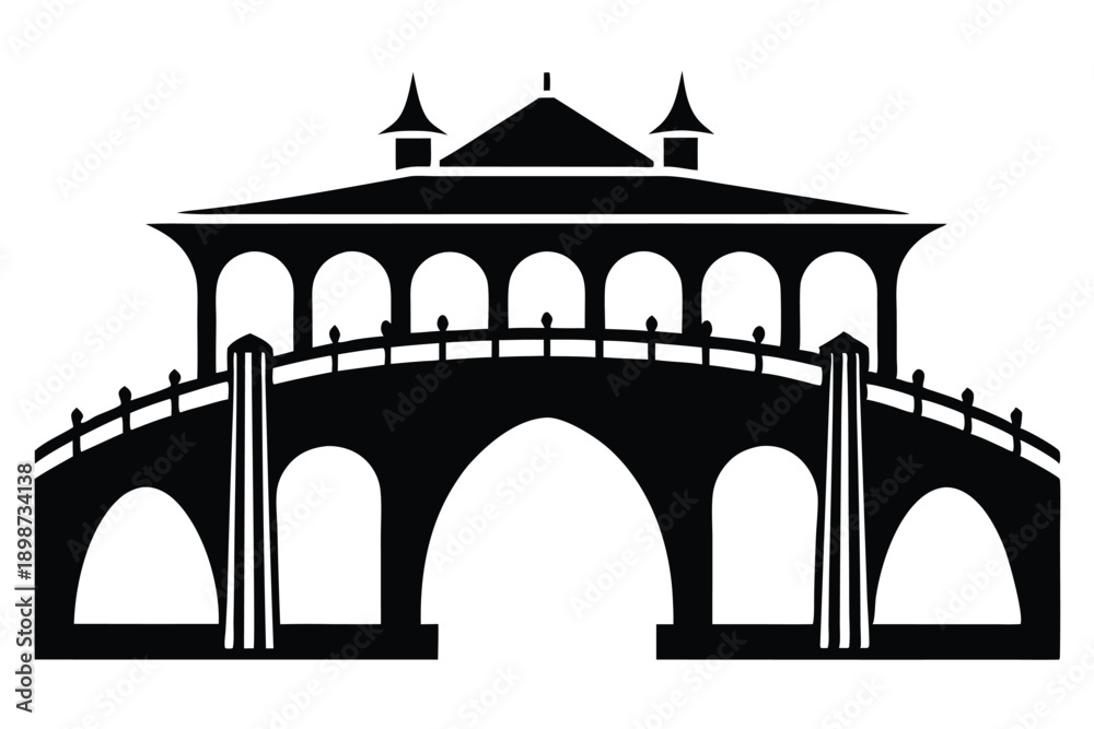 Fototapeta premium ancient bridge line art silhouette vector illustration