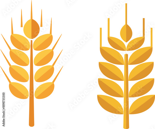 Wheat Grain Agriculture Flat Icon Set Showing Golden Cereal Ears Representing Farming Harvest Organic Food and Agricultural Production Concepts