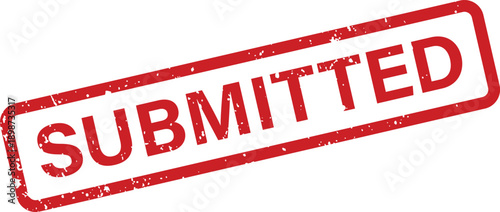 Official looking red grunge stamp indicating the word SUBMITTED presented on a clean white field