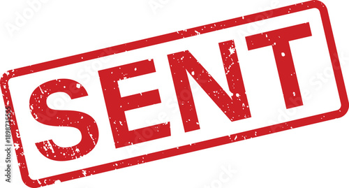 Grungy red sent rubber stamp on a bright white background indicating a successful dispatch or transmission of items