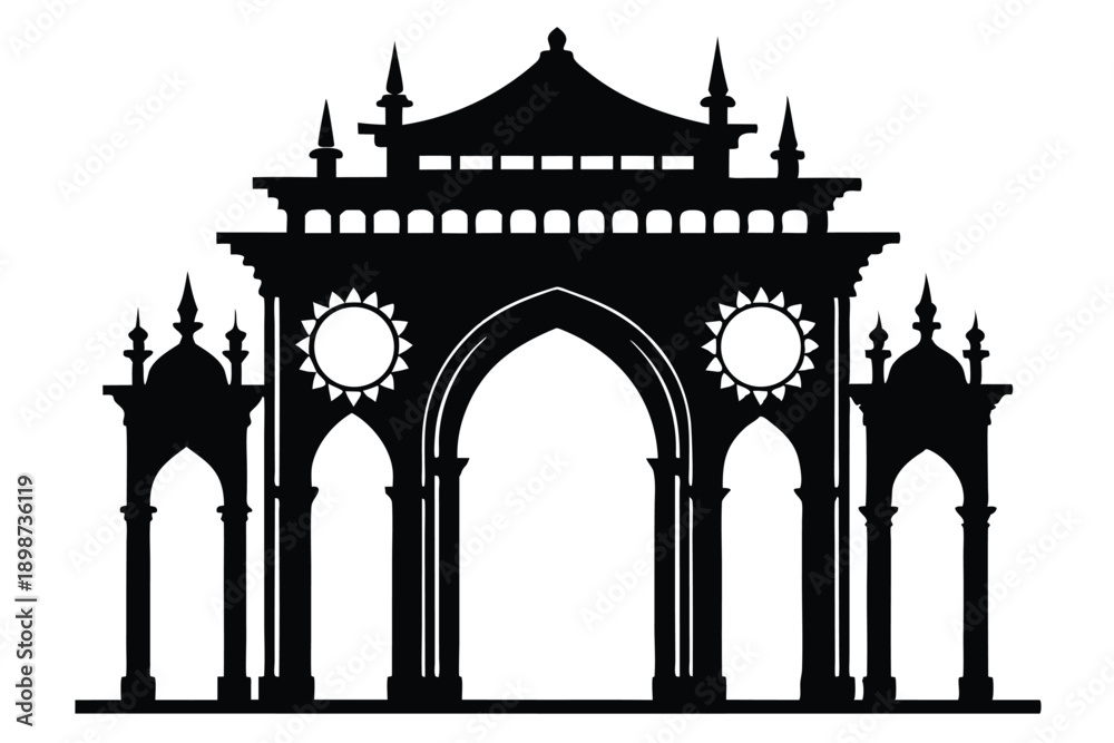 Obraz premium ancient archway line art silhouette vector illustration
