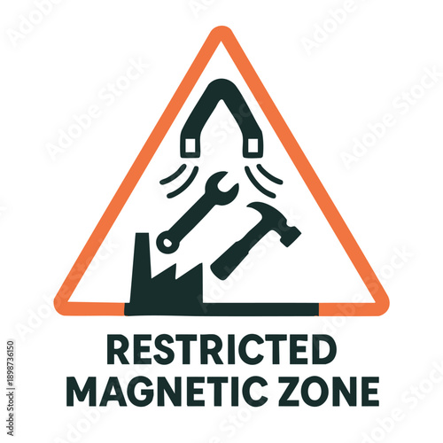 Restricted magnetic zone warning sign with tools icon