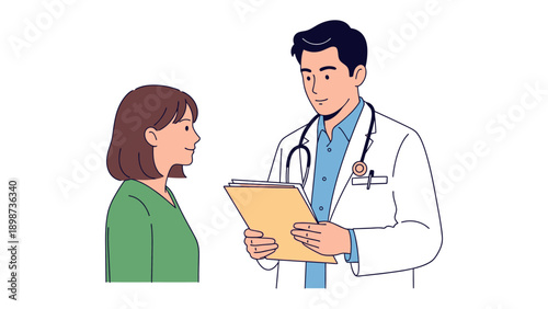 Consultation and Care: A doctor in a white coat, with a stethoscope, and a patient are having a consultation, capturing the essence of healthcare and empathy.