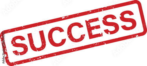 Positive red rubber grunge stamp indicating the word SUCCESS prominently displayed on a clean white canvas