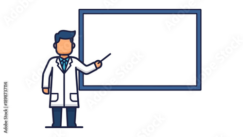 Doctor's Presentation: A dedicated doctor, poised and professional, delivers an informative presentation using a blank whiteboard to illustrate his points.