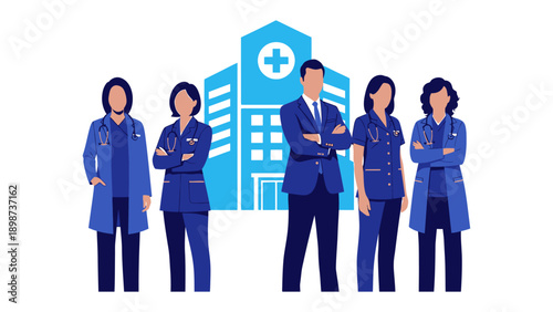 Hospital Hero's Collective: A team of dedicated medical professionals and hospital in a striking display of unity, ready to serve and heal, embodying compassion and care. 