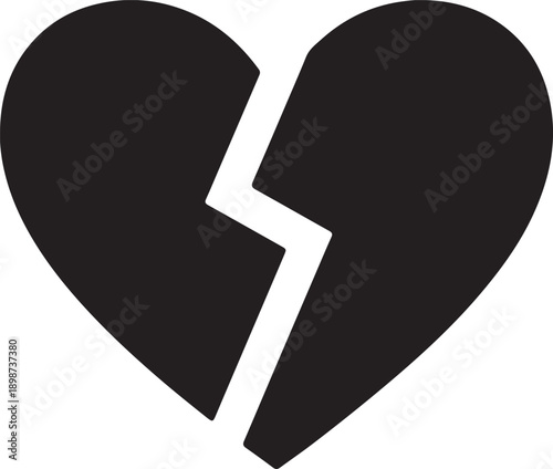 A black and white heart icon with a crack running through it.