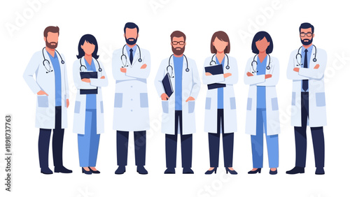 Healthcare Heroes: A united group of medical professionals, dressed in their uniforms, stands together. Their presence is a symbol of their dedication, expertise.