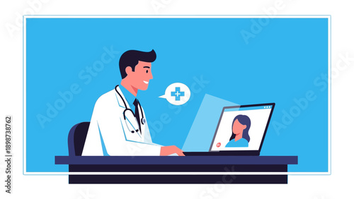 Telemedicine Consultation: A professional in the medical field engaging in a telemedicine consultation via laptop