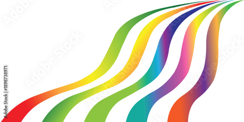 colorful rainbow curved lines flowing upward wave pattern abstract design illustration isolated on white background.